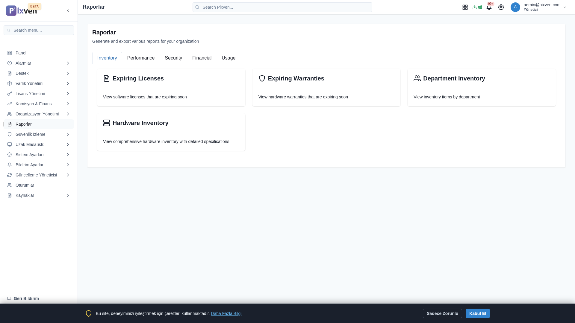 Raporlama ekran görüntüsü